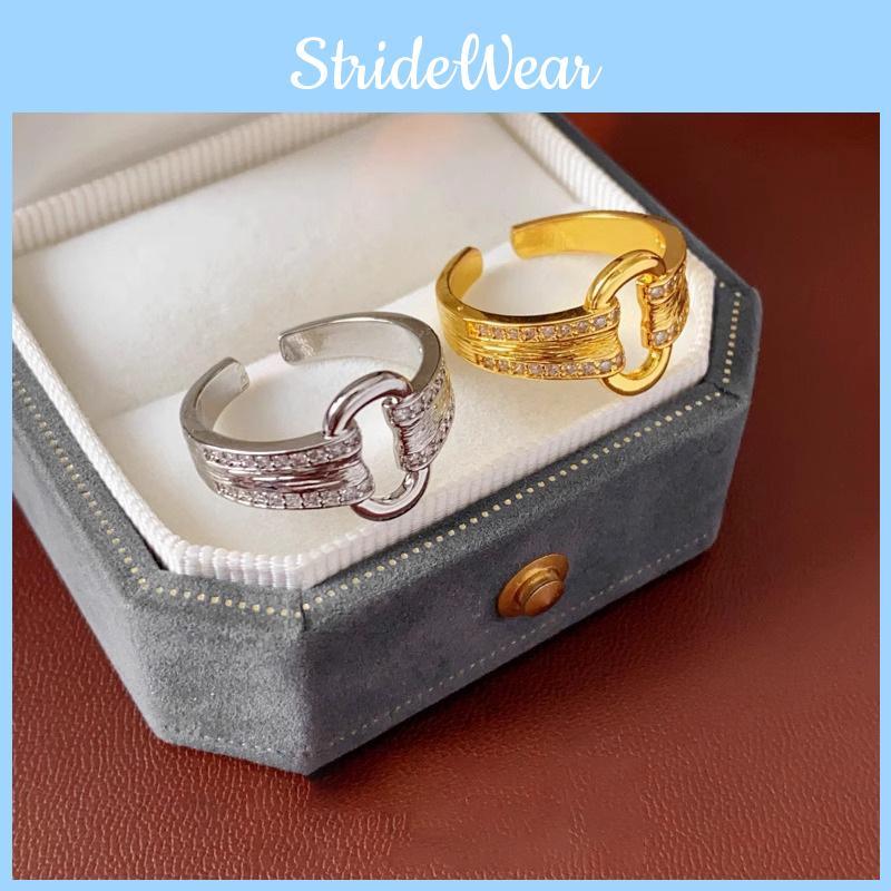 Stylish Open-ended Copper Ring With Zirconia Oval For Women Sophisticated Design