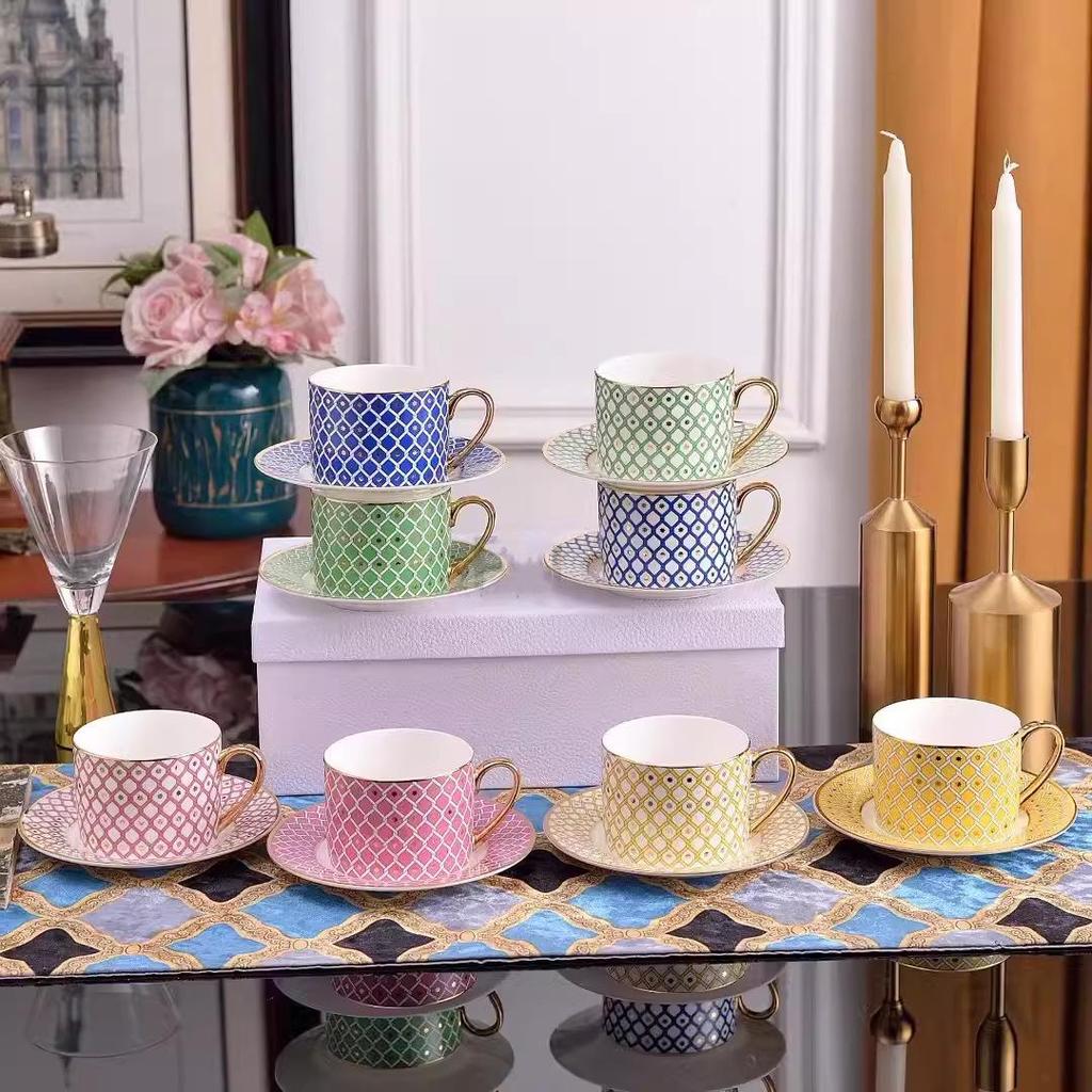 Ruský královský kostní porcelánový set šálku a podšálku na kávu - Keramika v evropském stylu pro odpolední čaj