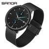 SANDA 1115 Men's Quartz Watch with New Leather Strap and Trendy Calendar Mesh Design
