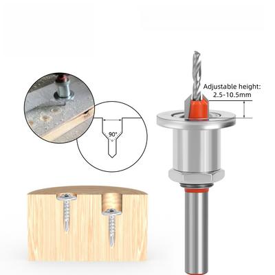 ALLSOME Zestaw Wierteł do Drewna z Okrągłym Chwytakiem 8/10mm Regulowany Frez Countersink 2.8-4mm Wiertło Stożkowe Frez do Wpuszczania Wiertło Frezujące z Ogranicznikiem