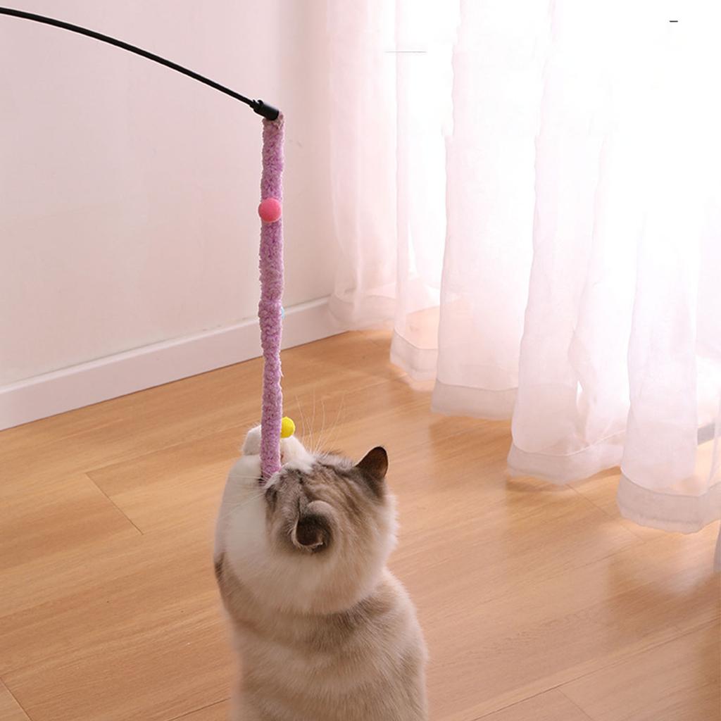 Cats Teaser Toy with Cute Pompom Long Interactive Stick Toy for Cats Kitten Wire Chaseing Funny Pet Cats Training Tools