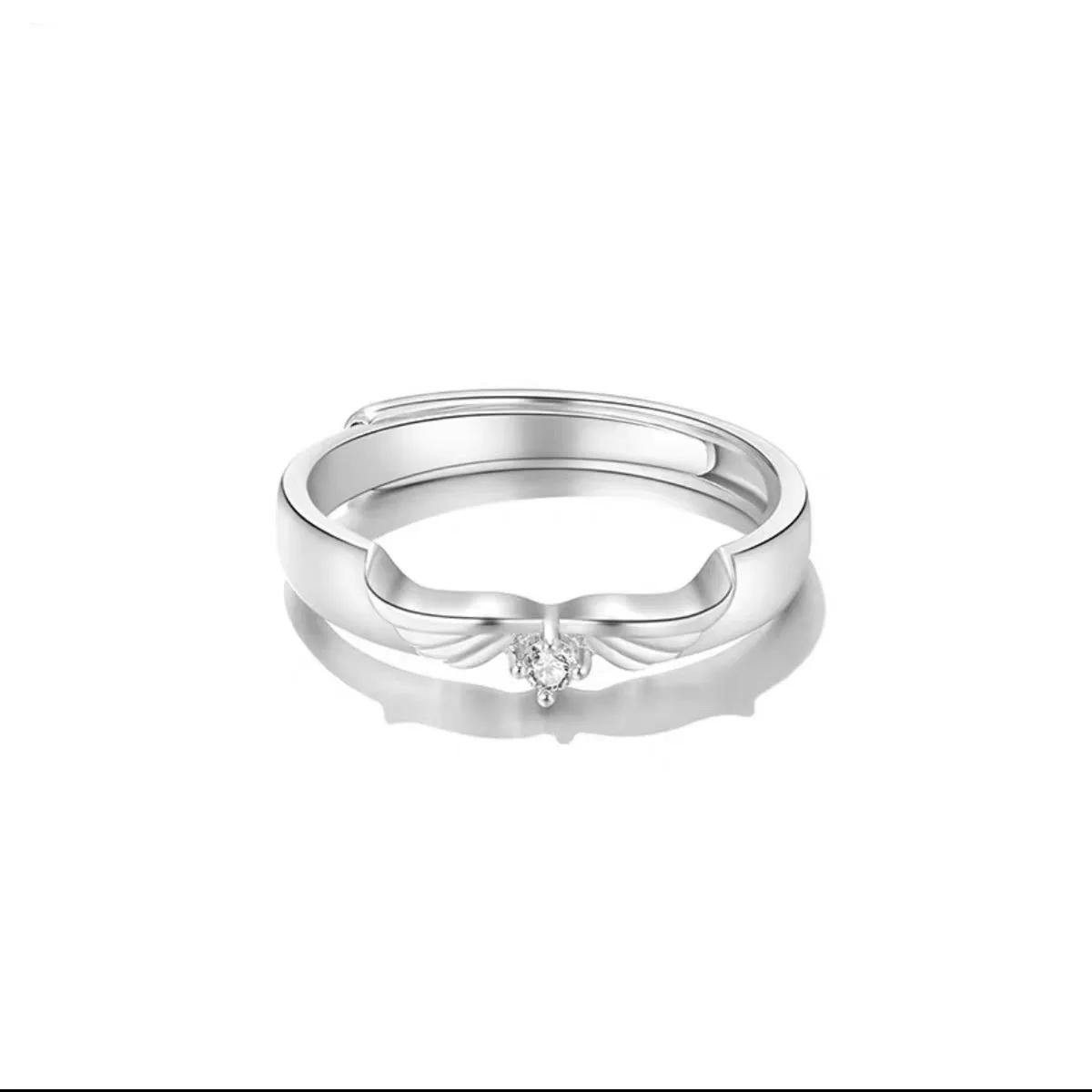 2Pcs Pink Heart Zircon Rings for Couple Gold Plated Angel Wing Ring Eternity Forever Love Fine Jewelry Wedding Gift resizablePlatinum Plated