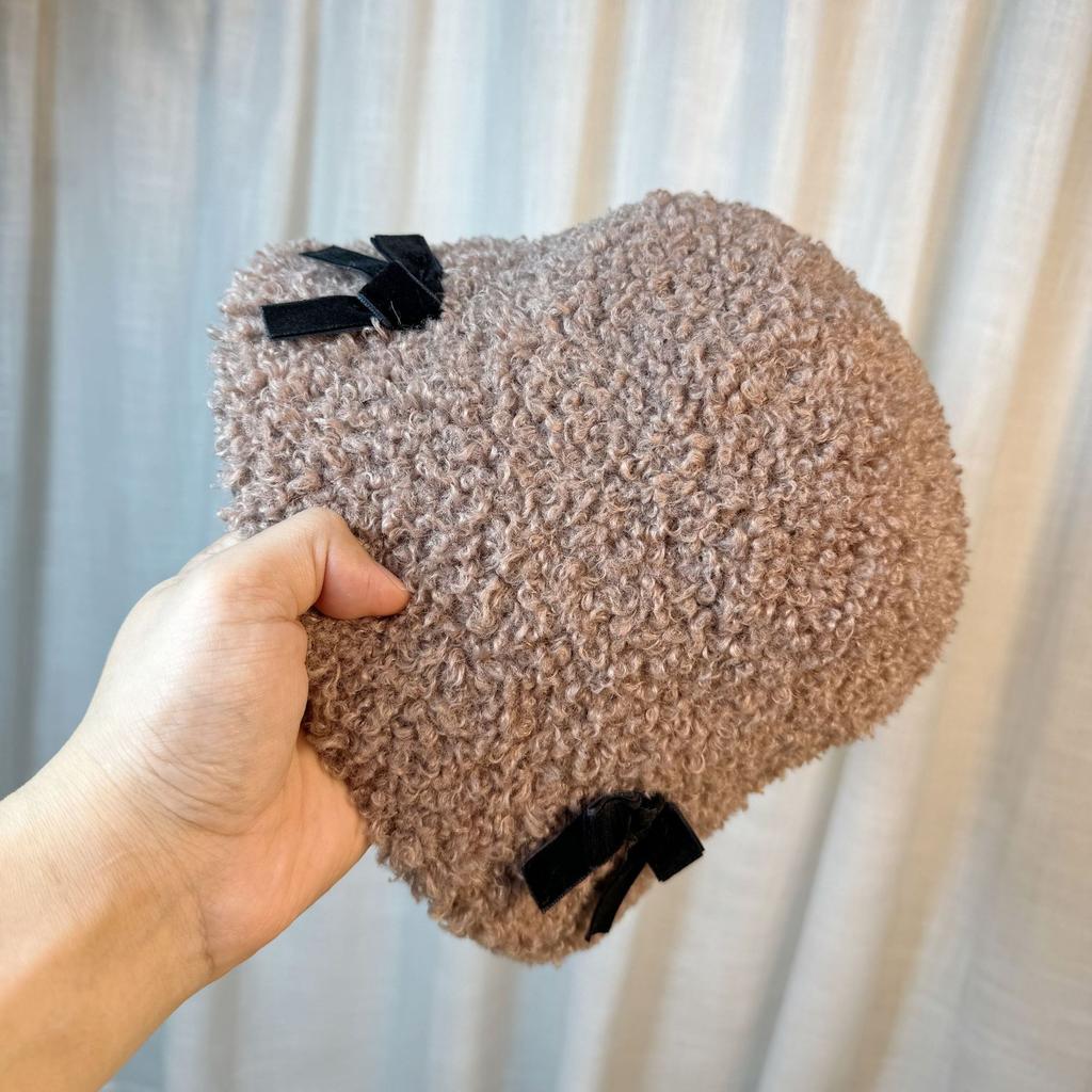 Bow Fisherman's Hat Children Autumn and Winter Warm Bucket Hat Lamb Wool Basin Hat