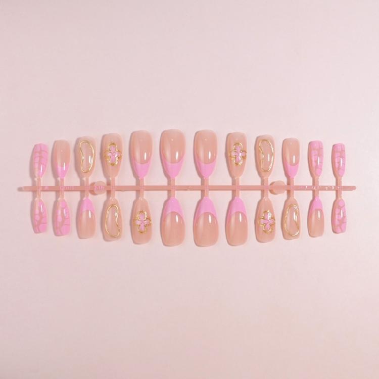 24 Pieces Almond Shape False Nail Medium Length Stick On Nail With Delicate 3D Floral Patterns Nail Art Decoration