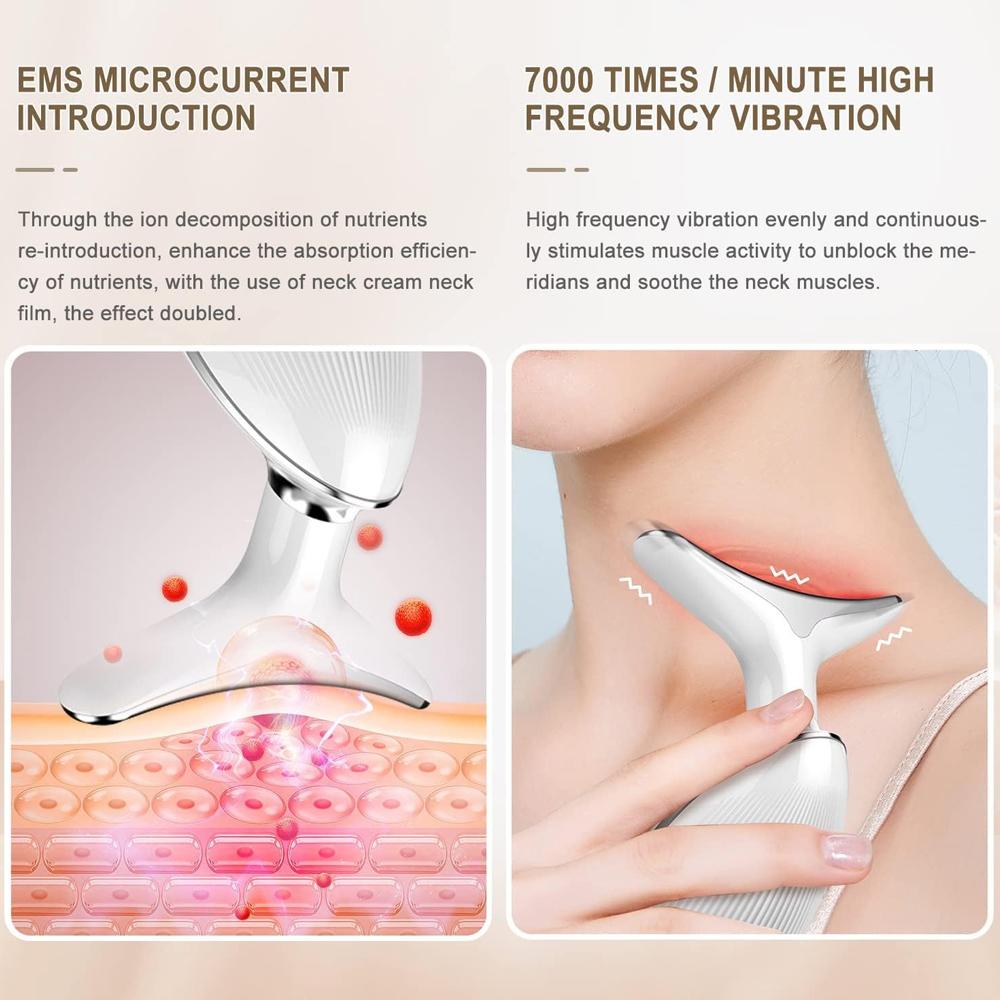 Facial and neck massager beauty device 3-color phototherapy facial massager tightens, lifts, removes neck wrinkles