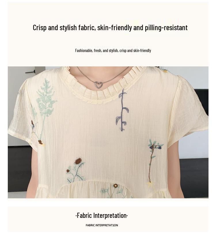 2026 Summer Korean Maternity Dress: Fresh Embroidered Flowers, Age-Reducing, Loose Fit, Belly-Covering Skirt