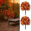 Fake Flowers for Decoration Artificial Fall Outdoors, Autumn Topiary Ball, UV Resistant Faux Mums with Ground Easy Care Decorative Spike Planters