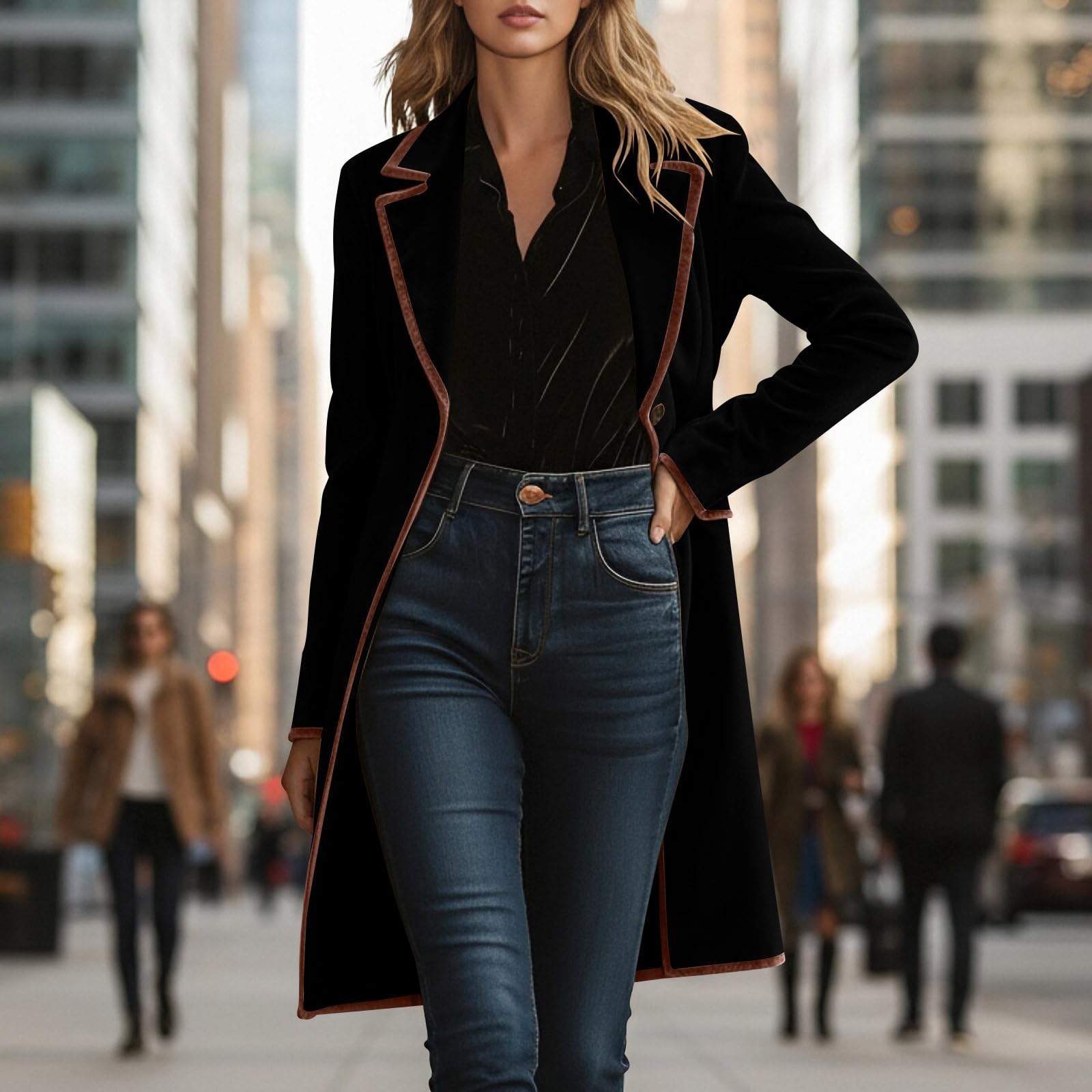 

Women s Coat Notch Lapel Single Breasted Mid Long Winter Coats With Pocket Party Overcoat Jacket XL чорний