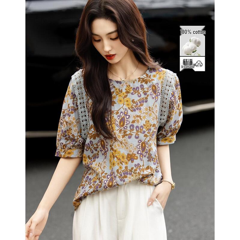 Demana Women s Floral Print Cotton Blouse M