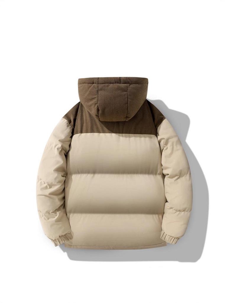 Men's Winter Corduroy Color Block Jacket - Loose Fit, Cotton-Padded Coat (Foreign Sizes)