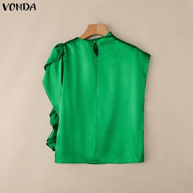 VONDA Women Elegant Short Sleeve Casual Twisted Satin Tops T-shirts