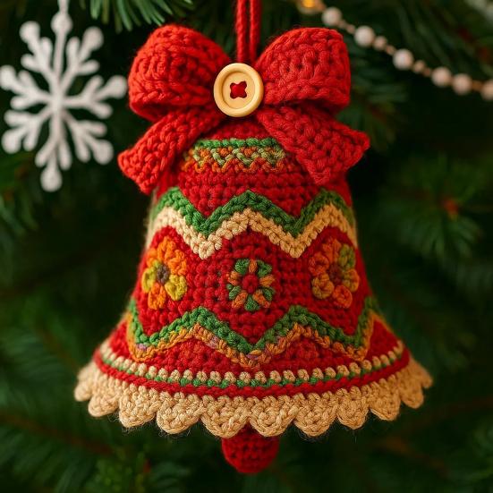 DIY Crochet Christmas Bell Ornament Kit Hand-Knitted Santa Claus Bell Christmas Tree Decoration Holiday Craft Set for Beginners Adults