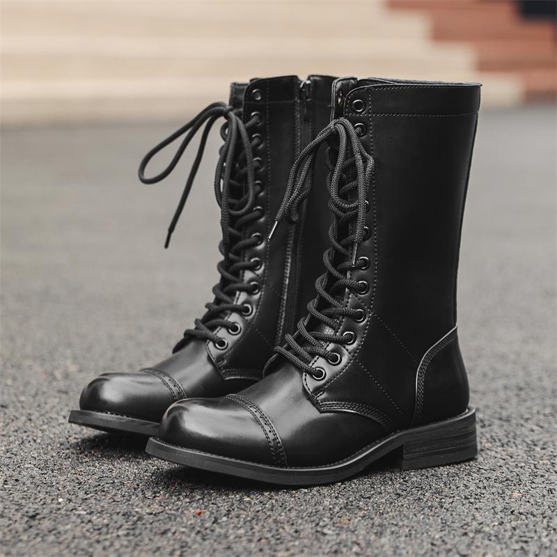 

British Style Thick Soled High Rise Retro Workwear Boots with Long Sleeves for Couples, Breathable Korean Version Boots36-46 36