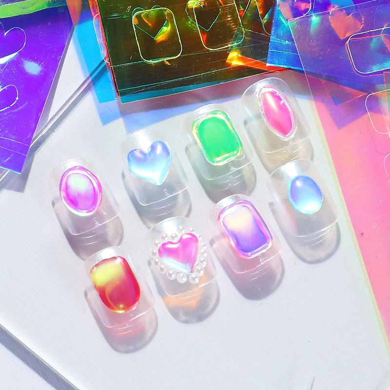 6/11 Sheets 3D Aurora Geometric Shape Ice Nail Foils Sticker Glass Paper Color Paper Nails Film Decals Cube Heart Nail Stickers