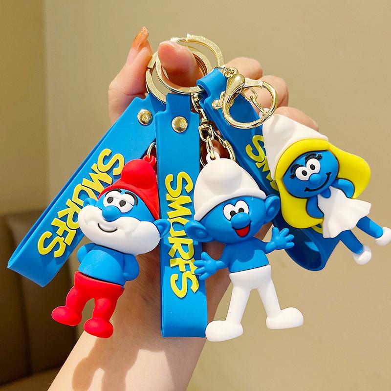 Smurfs Papa Jokey Smurf Smurfette Silicone Keychain Bright Colorful Cartoon Pendant