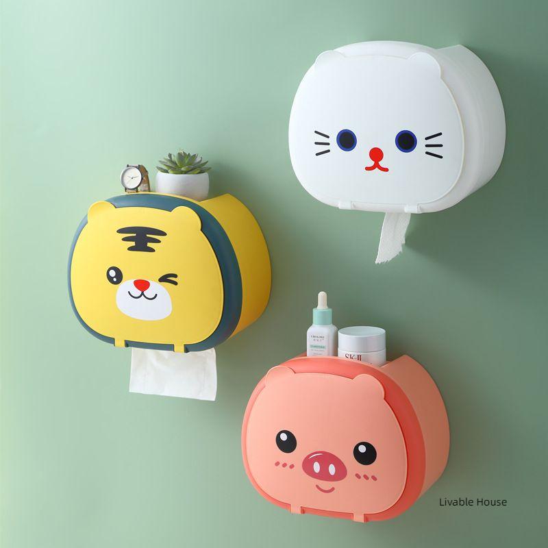 Cartoon facial towel storage box Wall hanging tissue storage box Non punching roll paper storage tissue box paper towel holder