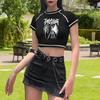 Women T-shirt Round Neck Short Sleeve Printing Cropped Tops Navel Exposed Tops Soft Breathable Tee Shirt