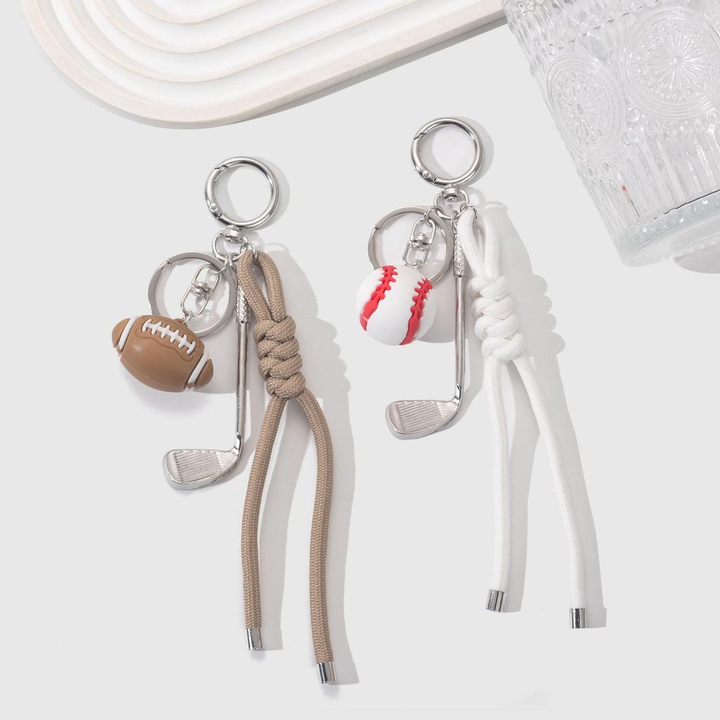 Sports Ball Golf Club Charm Braided Rope Tassel Football Baseball Pendant Men Sports Lover Backpack Car Key Accessories Bag Charm