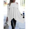 Suéter Malha Canelada Off-the-Shoulder Manga Longa | Pulôver Chic Feminino Não Transparente, Caimento Solto, Tecido Não Transparente