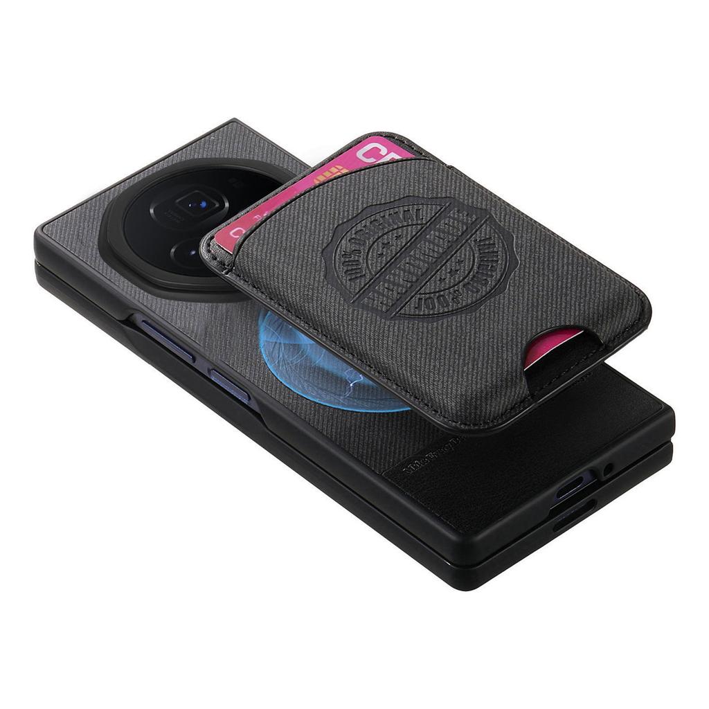 For Honor Magic V3 5G Case Compatible with MagSafe Denim Texture Leather Back Cover with Card Bag