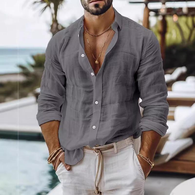 

Men s Solid Color Cotton Linen Shirt Casual Style Long Sleeve Business Casual Shirt 5XL