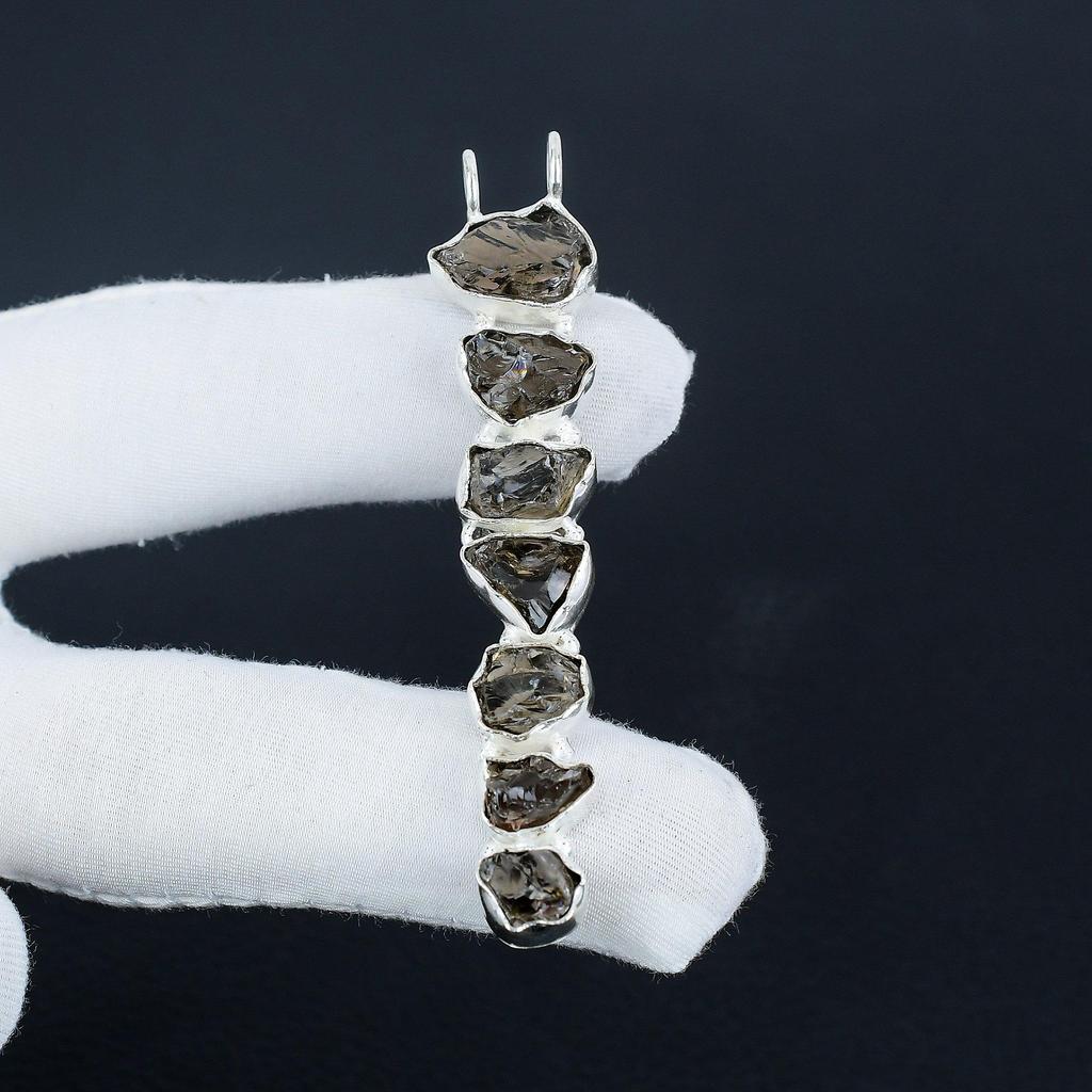 Natural Smoky Quartz Raw Gemstone Silver Pendant in 925 Sterling Silver - Handmade Design, Everyday Wear Jewelry Birthday Gift