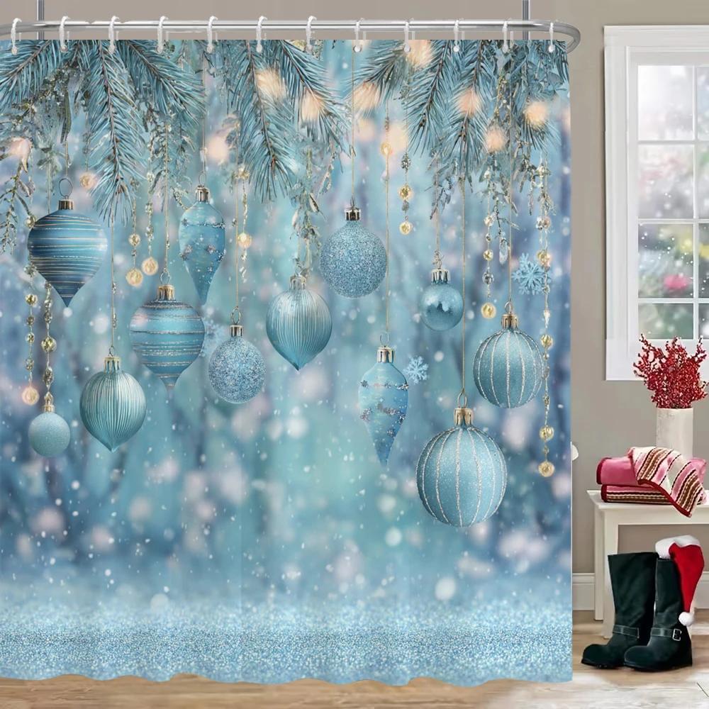 GAEMerry Christmas Shower Curtain Christmas bell, snowflake Bathroom Curtain with Hooks home for Christmas day decoration Curt