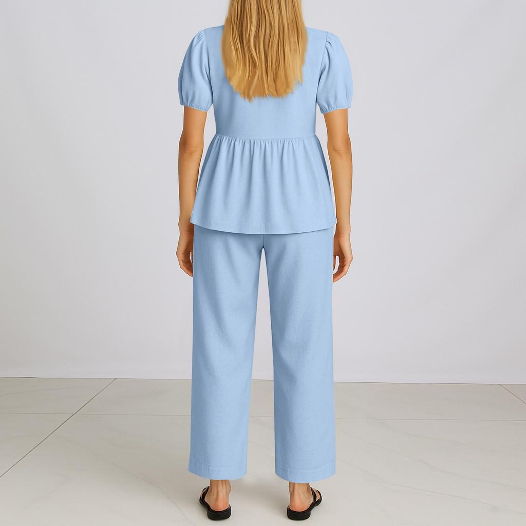 Women's 2 Piece Outfits Sets Ruched Short Sleeve Tops  Wide Leg Pants Tracksuit Sets