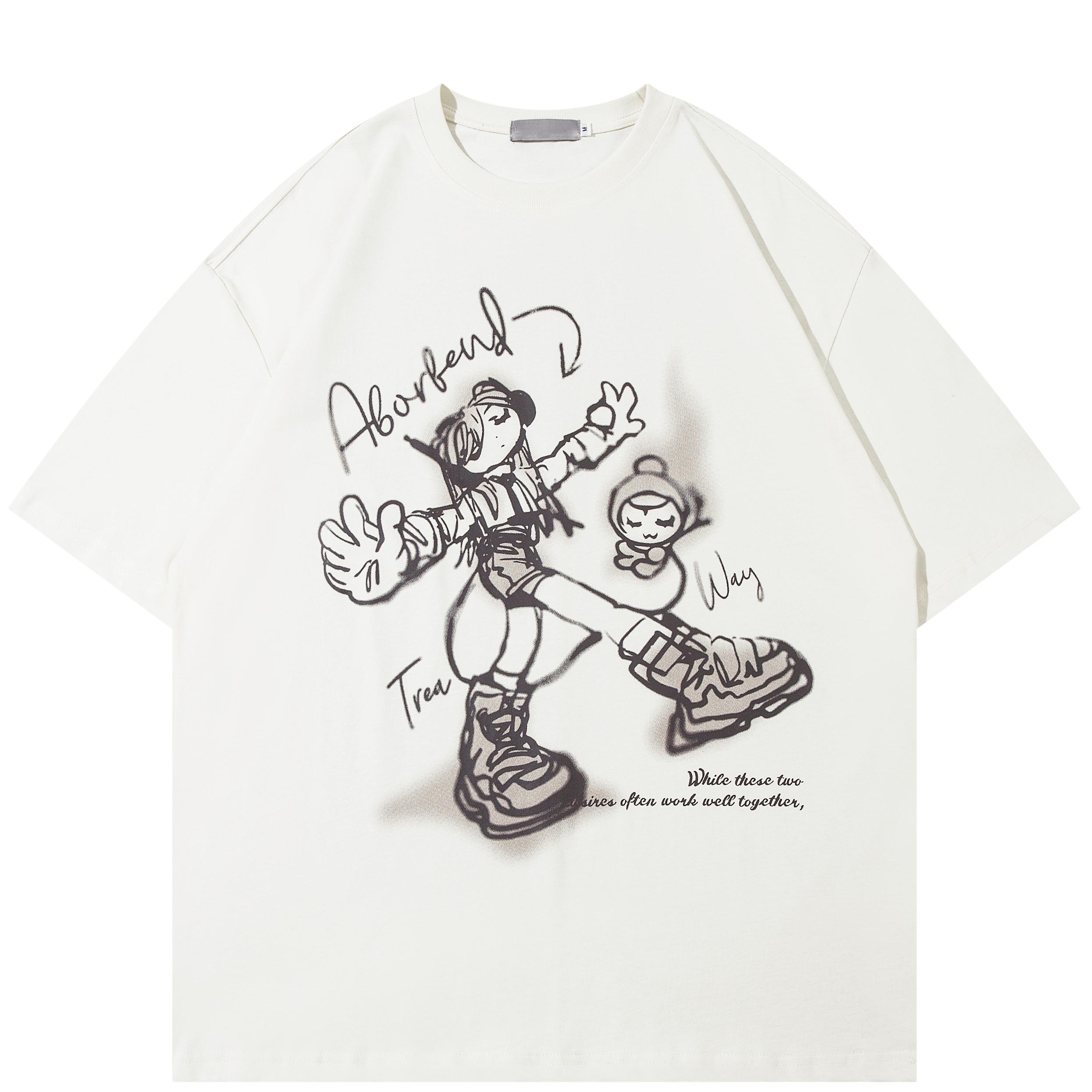 

Уличная футболка унисекс с мультяшным рисунком, хлопковая футболка, топы унисекс, футболки, летняя футболка с короткими рукавами XXL белый