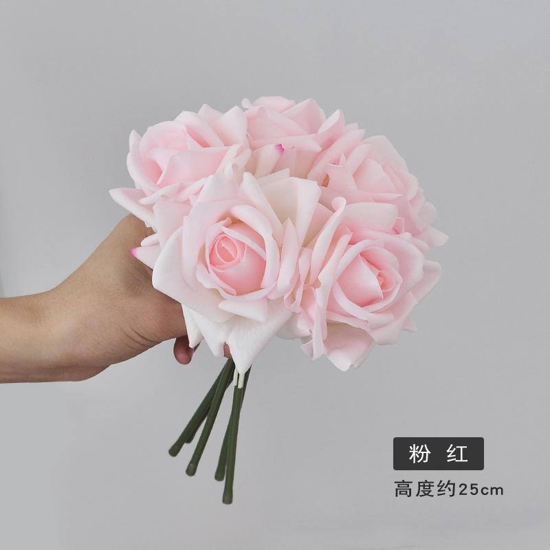 Artificial Roses Single Stem 5pcs Fake Silk Flower Arrangement Bouquet Real Touch for Home Party Wedding Decoration(Light Pink)