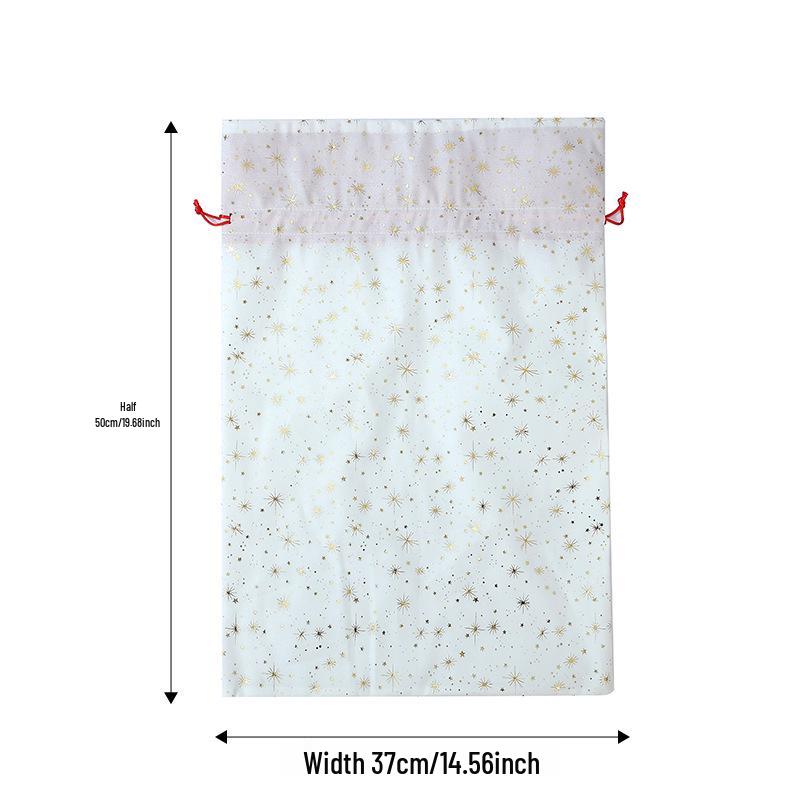 Christmas Velvet Drawstring Gift Bag with Gold Snowflake Design