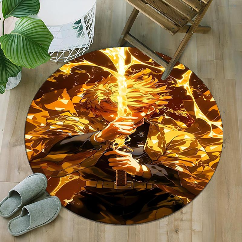 1pc Agatsuma Zenitsu Carpet, Round Rug, Comfortable, Suitable for Entryways, Living Rooms, Office, And Bedrooms, Christmas Decoration