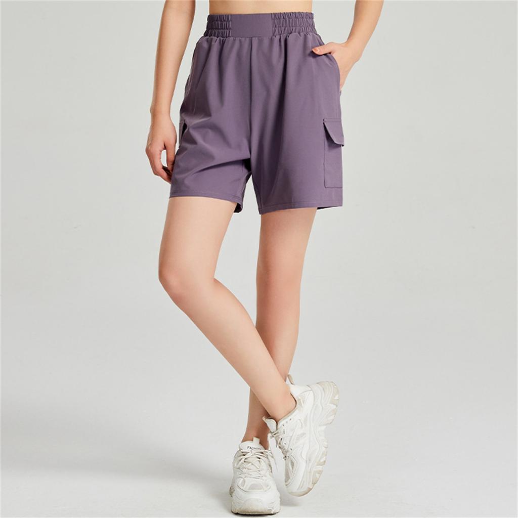 Pantaloni Casual Damă cu Talie Înaltă, Culoare Solidă, Pantaloni de Antrenament, Pantaloni Scurți