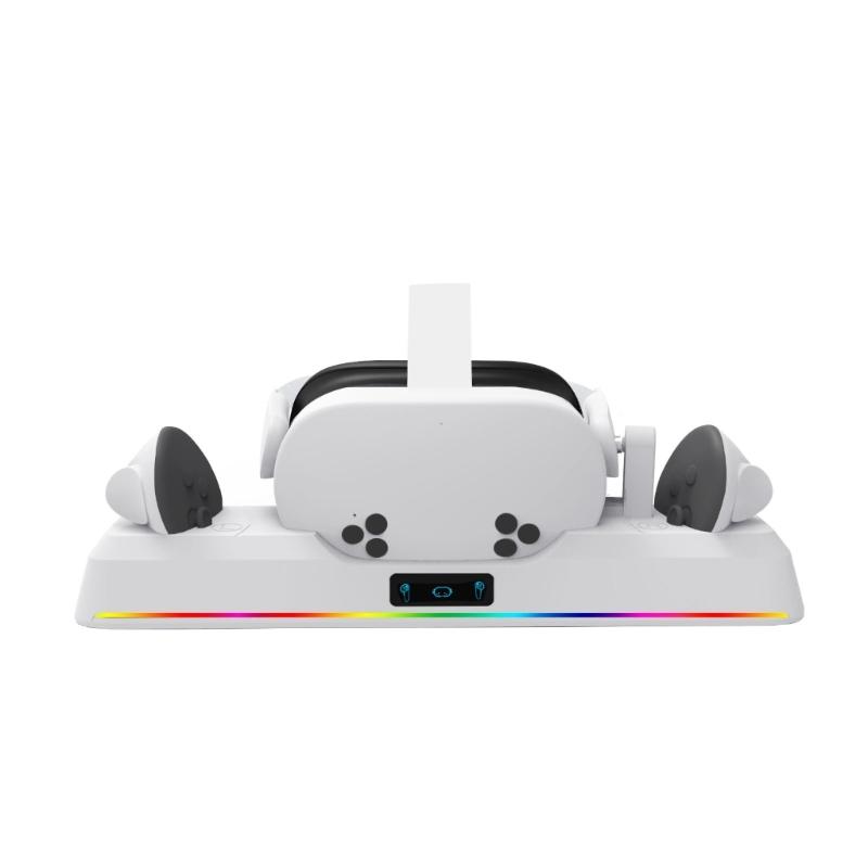VR Charging Dock Station for MQ 3S Headset and Controllers with LED Indicators and Colorful Lighting Effects
