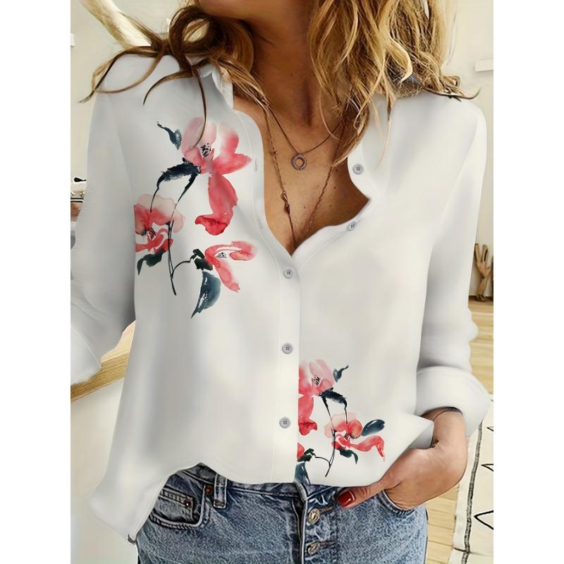 Printed Design Casual Style Fresh Flower Pattern Full Sleeve Shirt