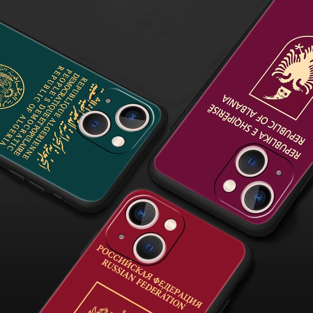 Algeria Russia Passport For iPhone 11 12 13 15 14 Pro Max Phone Case X XR XS 7 8 Plus SE 2020 Luxury Black Soft Cover Funda