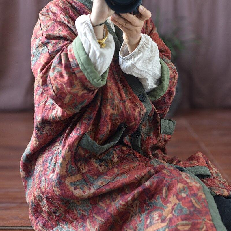 Johnature женские винтажные длинные парки с цветочным принтом — фото 4