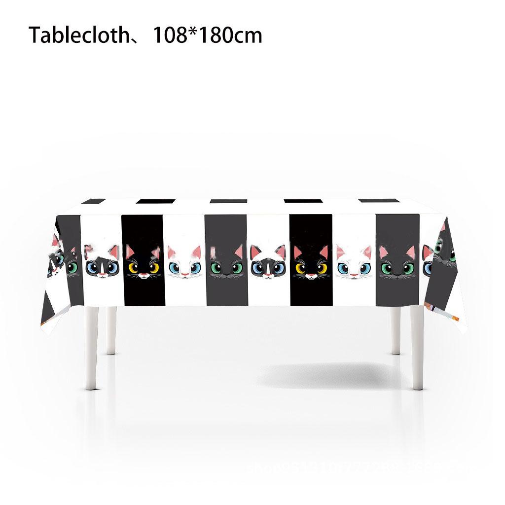 Cartoon Cat Theme Party Disposable Tableware Set White Cat Black Cat Paper Plates Cups Napkins Girls Cat Birthday Party Supplies