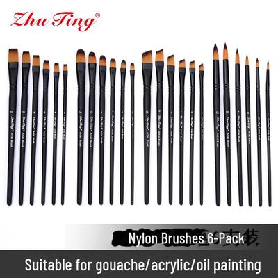 Set di 6 pennelli in nylon per studenti d'arte transfrontalieri - Perfetto per pittura fai da te, acquerello, acrilico e pittura a olio.