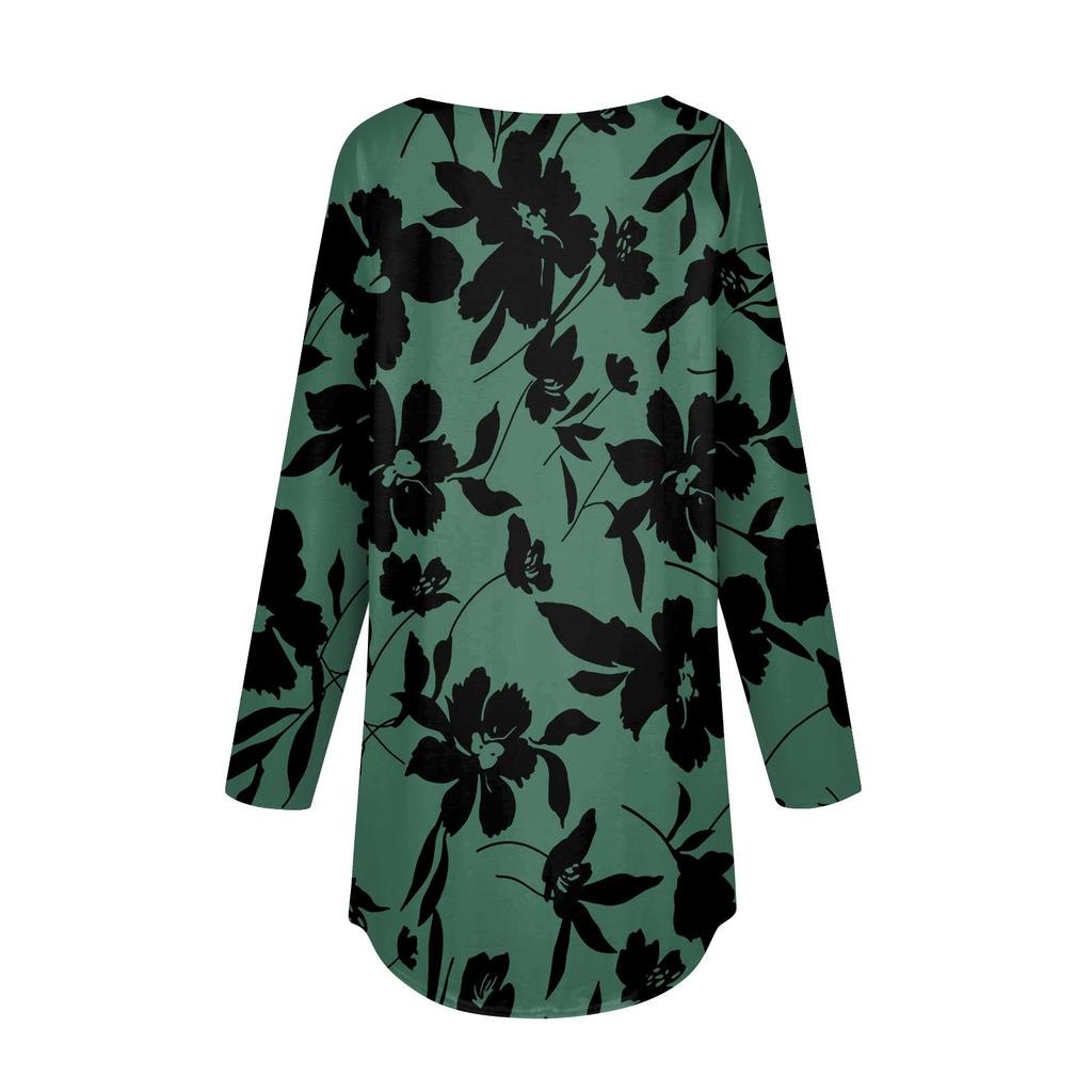 Women's Loose Casual Flower Printed Round Neck Long Sleeved T Shirt Top Pullover Long Sleeved Sweatshirt