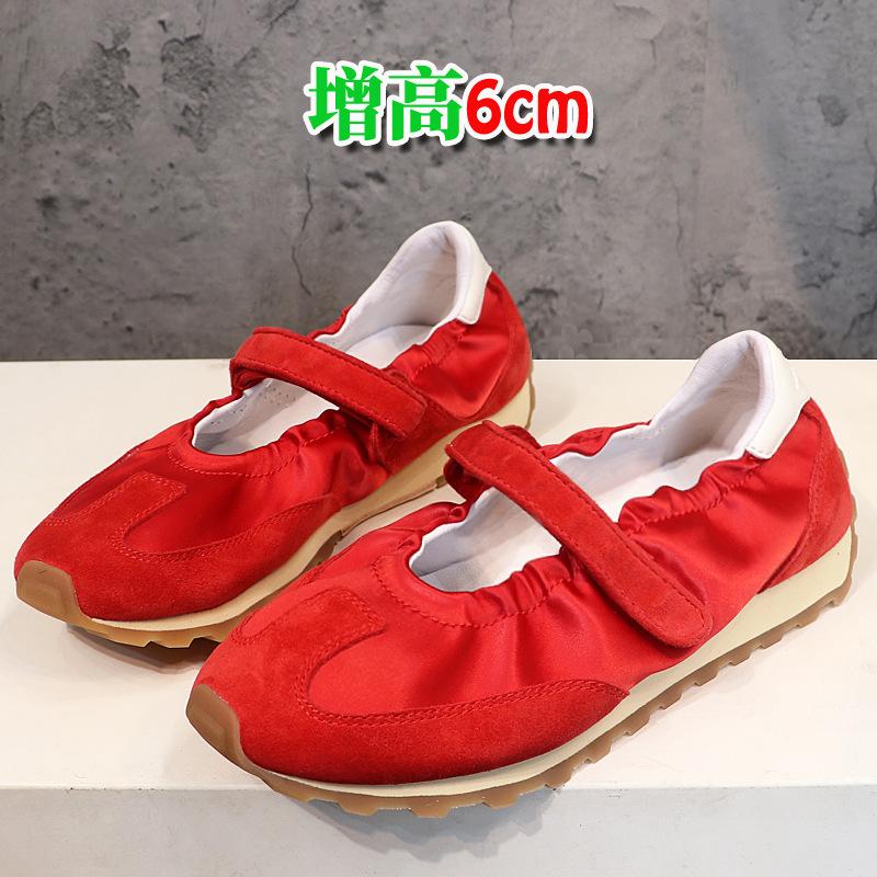 Sheepskin Version~ Mary Jane Shoes Women's Inner Height Increase Casual Sports Shoes Ballet Velcro Red Platform German Training Shoes