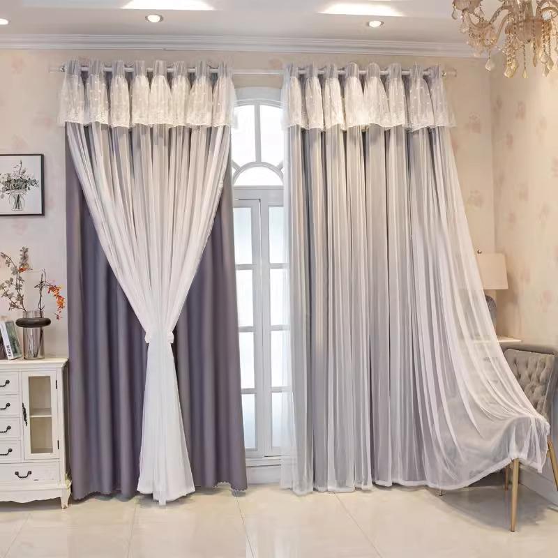 Simple Internet celebrity princess style double-layer gauze bedroom girl curtains balcony bay window blackout curtains