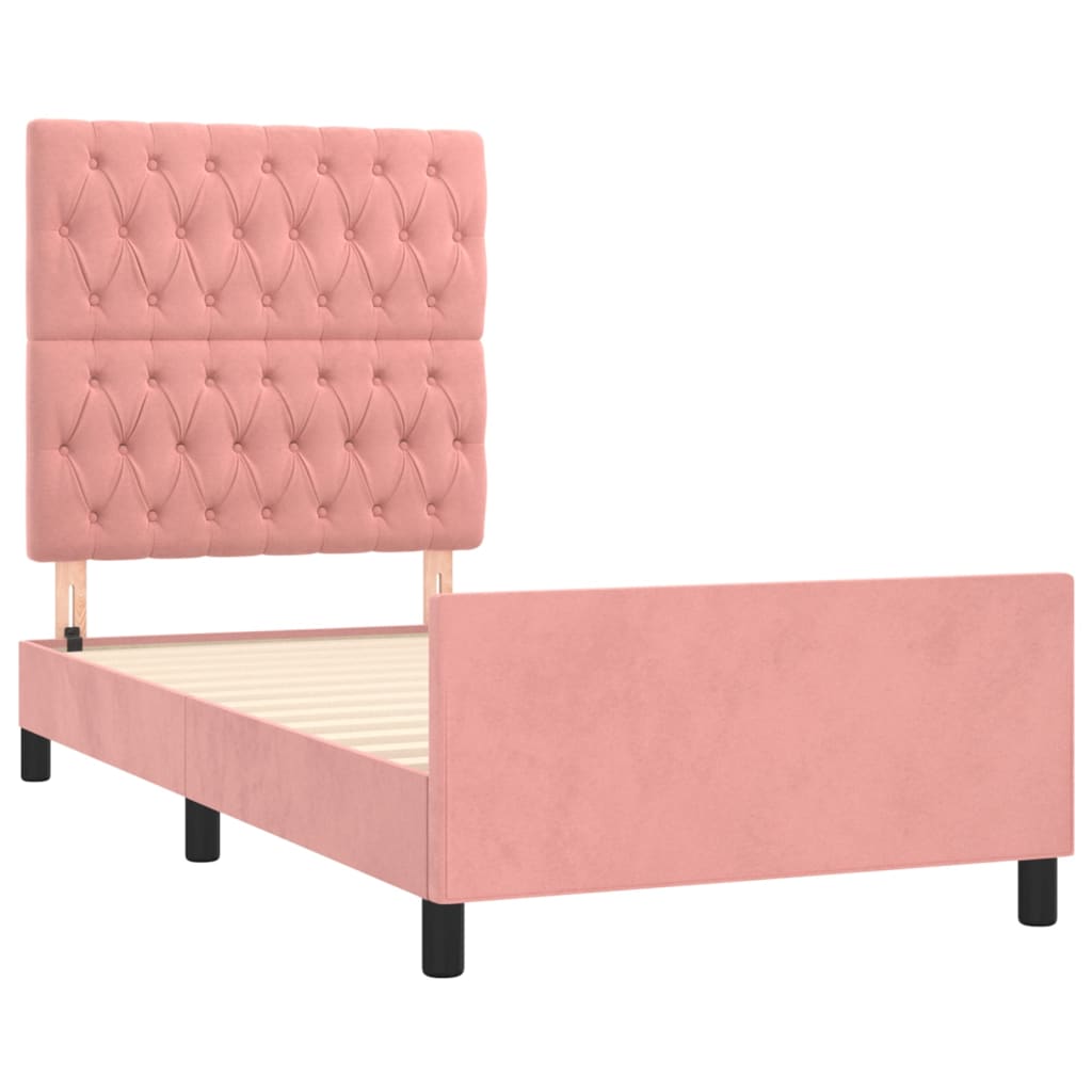 Pink Velvet Bed Frame with Headboard 90 x 190 cm