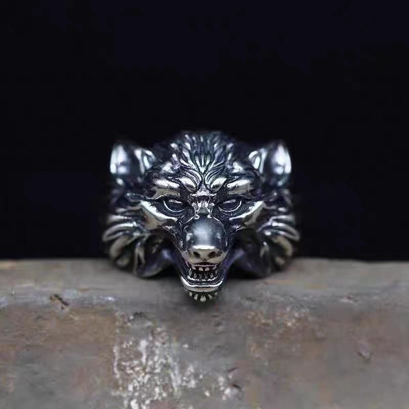 Trendy Cool Wolf Head Ring for Men and Women, Retro Exaggerated Dark Hip-hop Open Ring