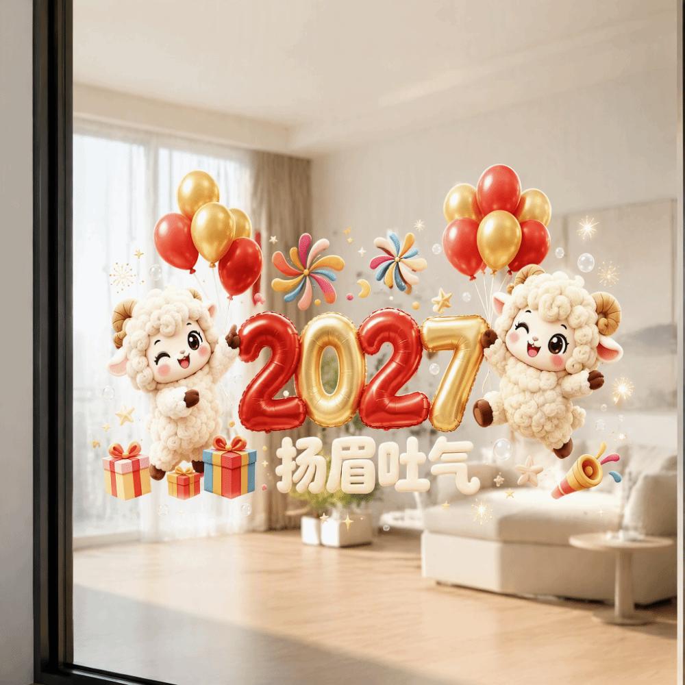 Waterproof Goat Year Glass Window Sticker Two-sided Door Stickers Window Decoration