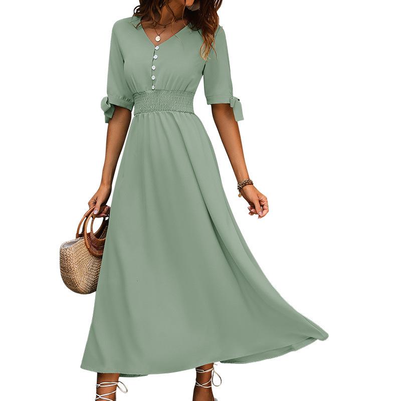 Summer Women's Dress Elegant V-Neck Long Solid Color Commuter Corset Dress