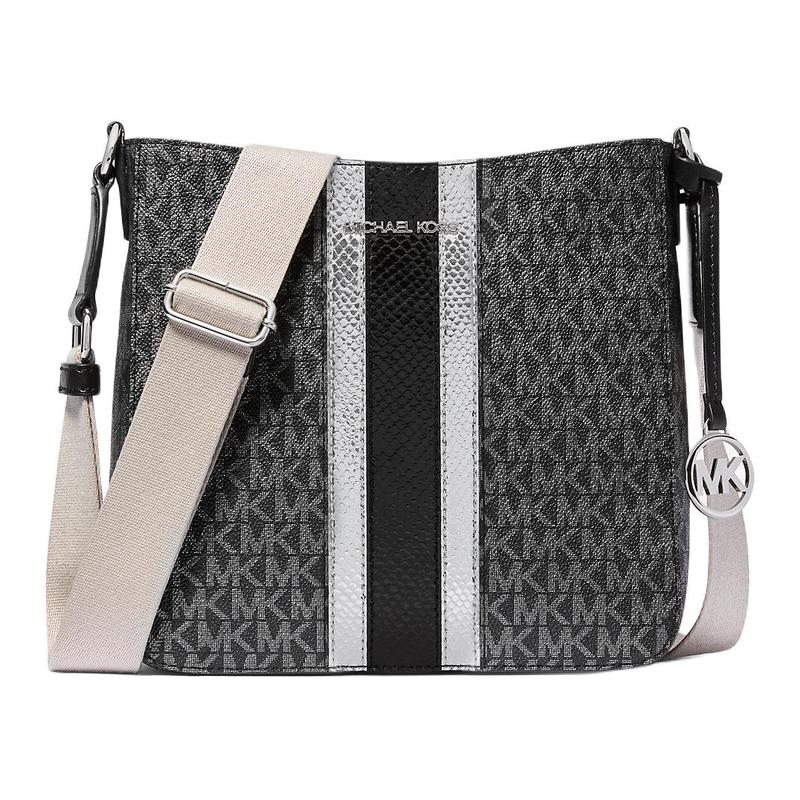 MICHAEL KORS Jet Set Travel Signature Logo Print Coated Canvas Messenger Bag Crossbody Bag Small Women s Silver Gray серебряный