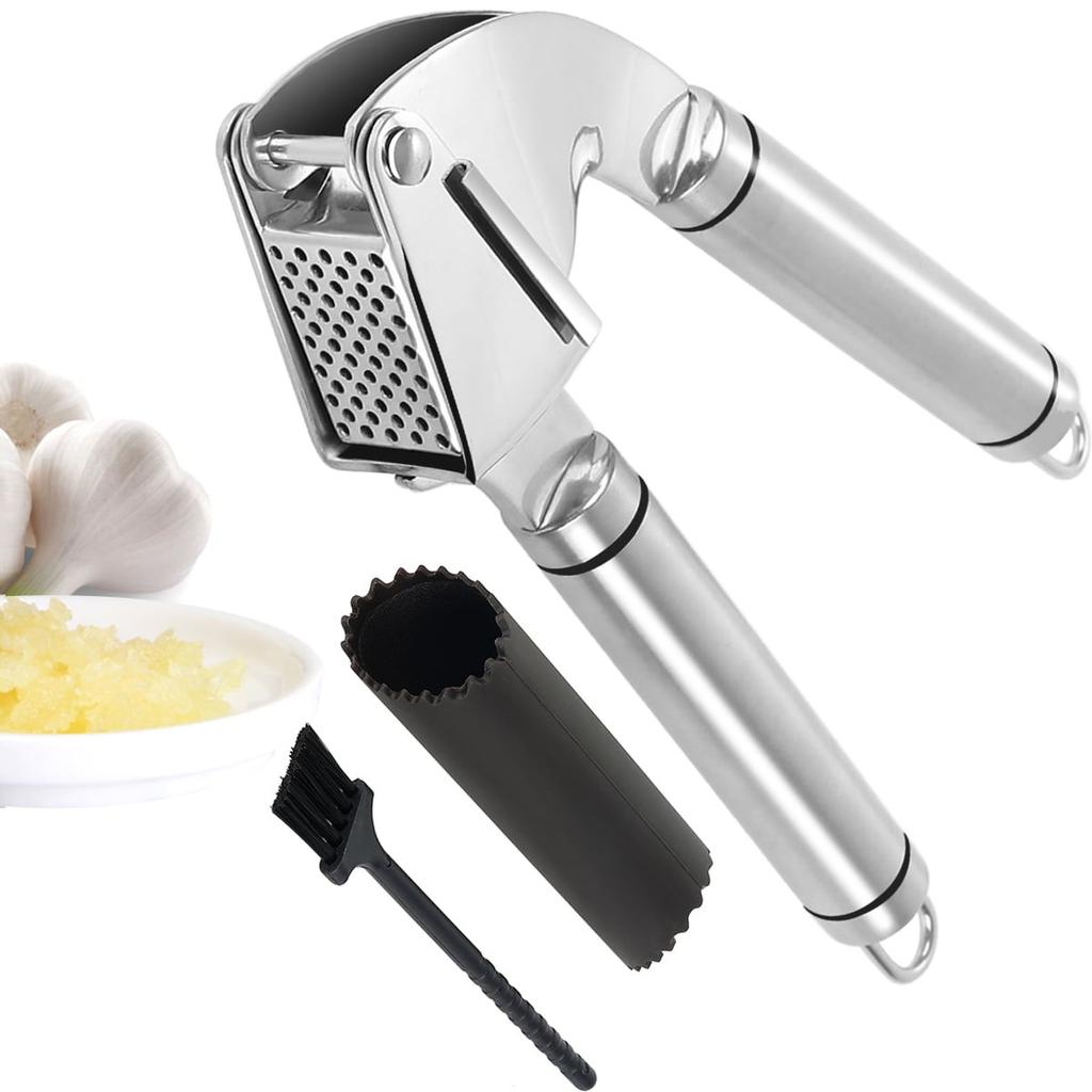 Highly  Garlic Press Stainless Steel Garlic Press For Chef Cooking With Garlic Peeler Set