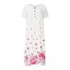 Long T Shirt Dress for Women Summer Casual Button Up V Neck Short Sleeve Printed Maxi Swing Beach Sundress