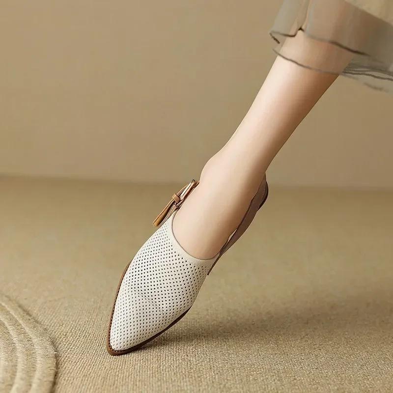 Ladies Shoes 2026 Knitted Mesh Women's Sandals New Fashion Pointed Thick Heel Sandals Women Summer Breathable Hollow Shoes Women